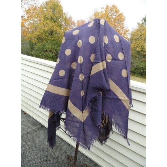 Vintage 1970s VALENTINO COUTURE Scarf Wrap Cashmere Silk Purple Beige Polka Dot - Picture 8 of 10